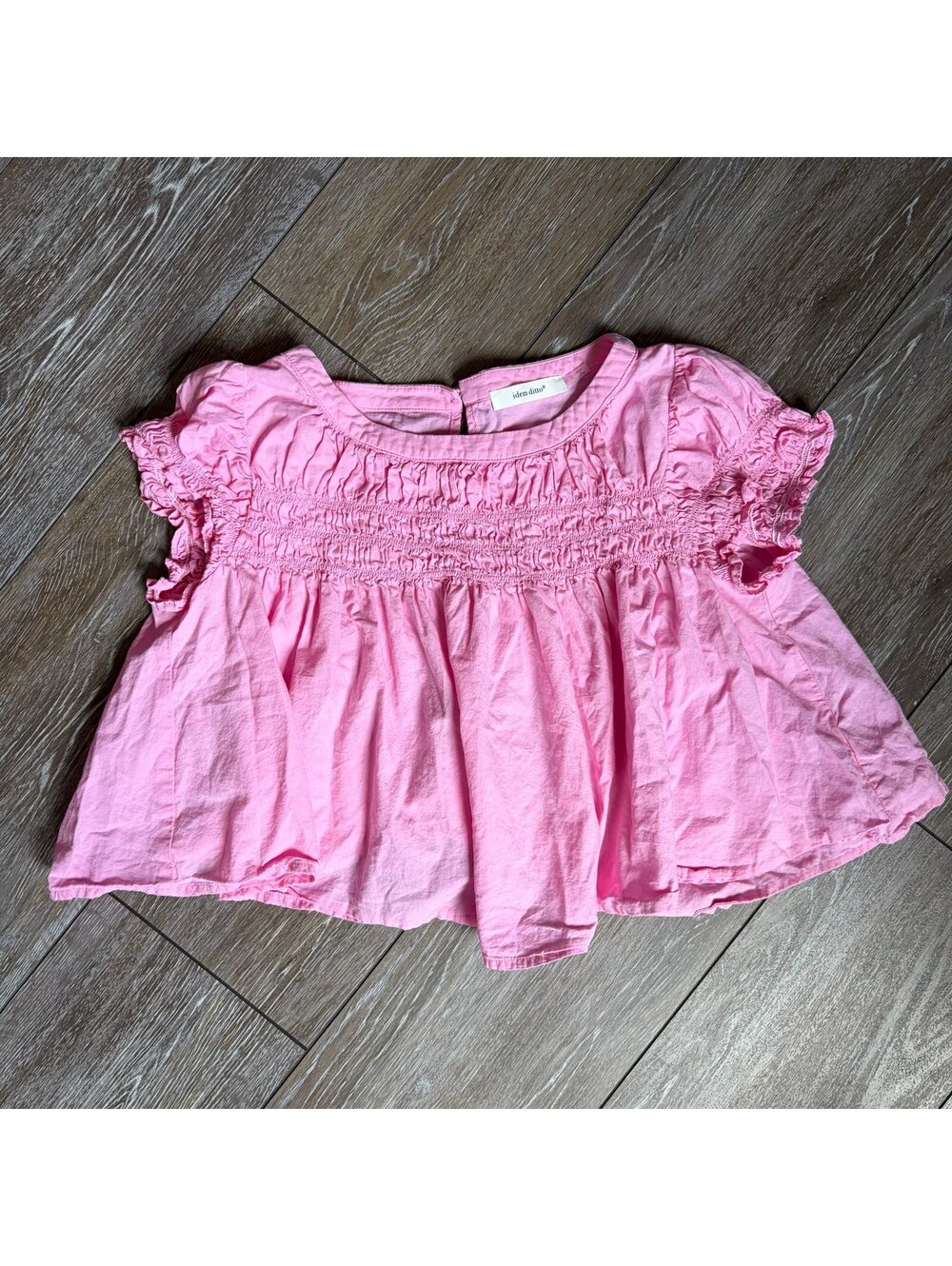 Idem Ditto Pink Coquette Smocked Babydoll Top Ruffle Sleeves Size S